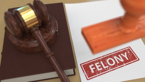 Judge gavel and red felony stamp on the paper. court related  3D rendering