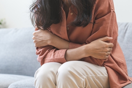 Sad, unhappy. Lonely asian young woman, girl expression  thinking about problem, difficulty, feeling failure and exhausted, suffering from loneliness, grief sorrow and bad relationship or break up.