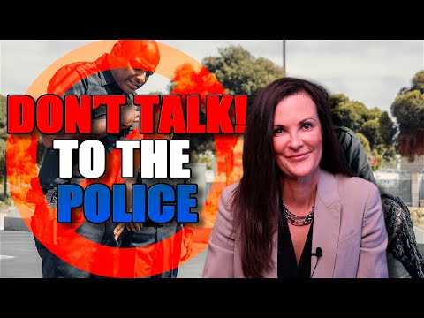 Thumbnail image with a woman smiling in a beige blazer and bold text reading "DON'T TALK! TO THE POLICE" over a background of a police officer.