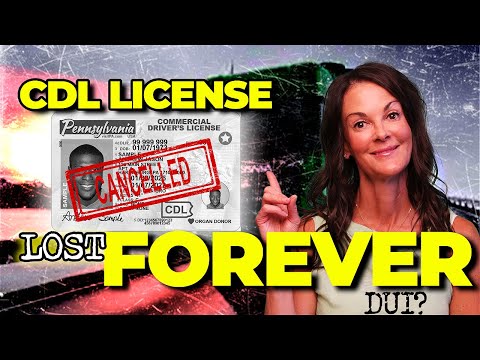 Image of a woman pointing upward next to a canceled Pennsylvania CDL license and bold text reading "CDL License Lost Forever DUI?