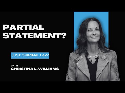 Black background with white text "Partial Statement?" and a grayscale photo of a woman in a leather jacket, identified as Christina L. Williams.