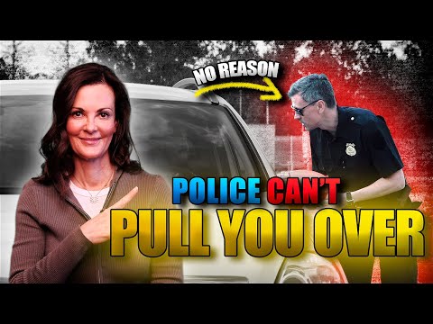 Woman pointing at a police officer leaning toward a car window with text "Police can't pull you over.