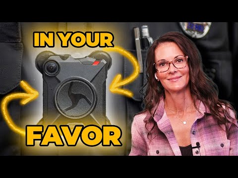 Woman with glasses and long brown hair next to a black device with yellow arrows and text "IN YOUR FAVOR