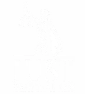 Monochrome illustration of Lady Justice holding scales and sword above text "JUST Criminal Law".