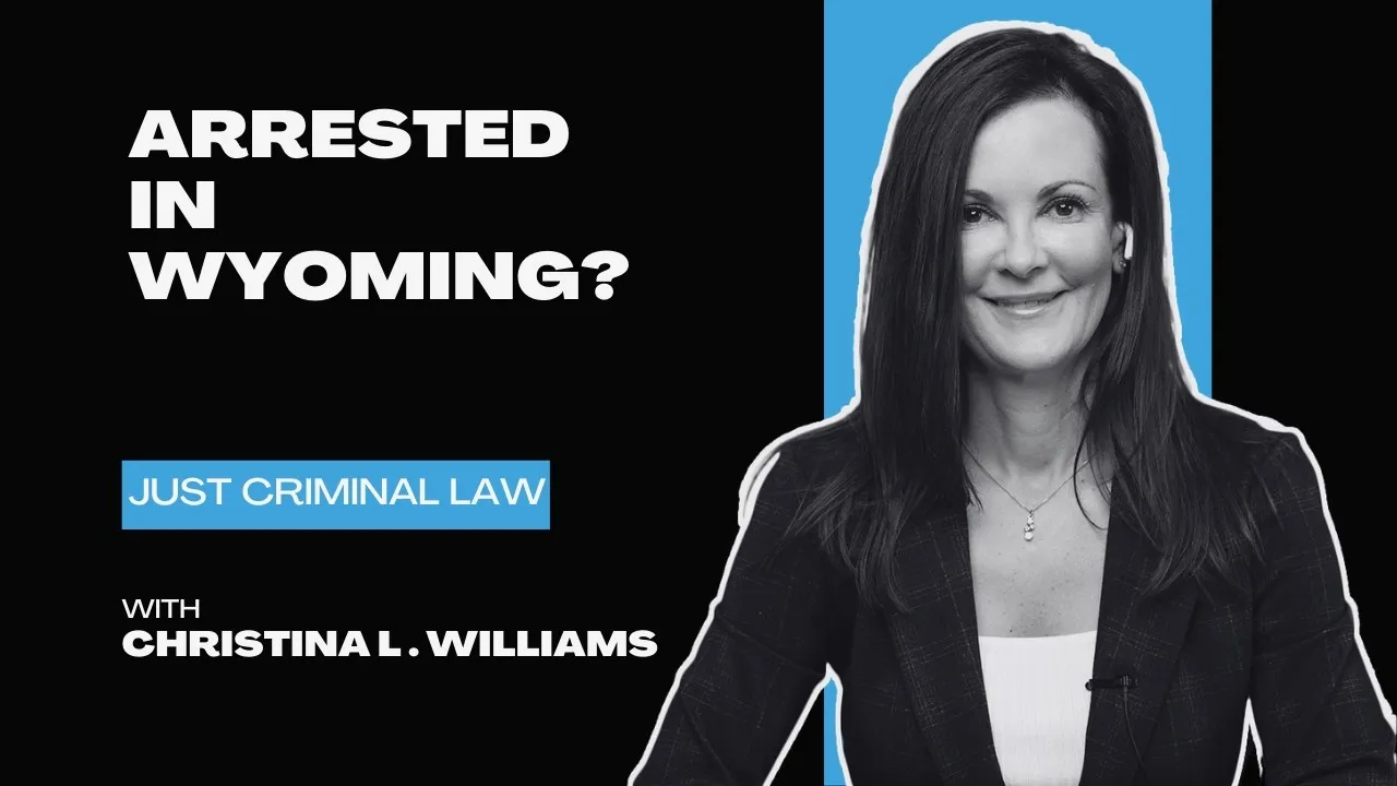 Professional headshot of a woman with dark hair and a blazer beside text about Wyoming criminal law.