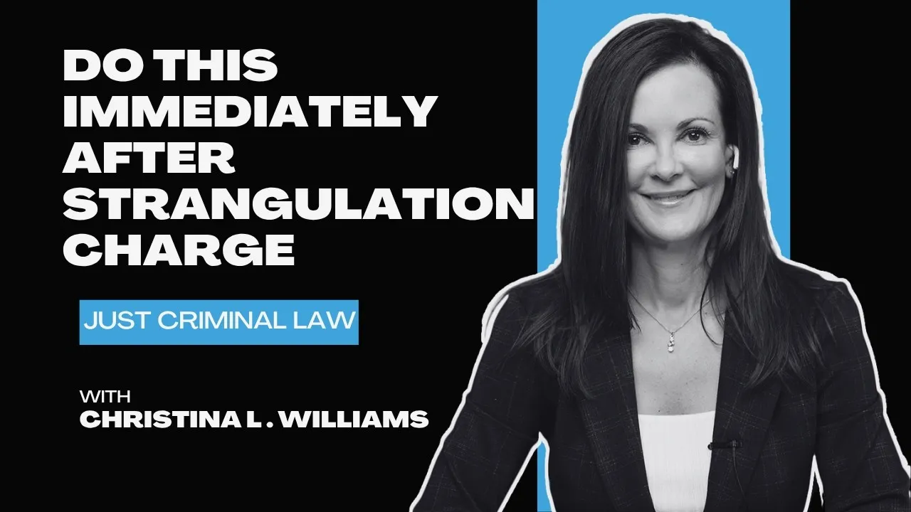 Professional portrait of a woman with text about legal advice on strangulation charges.