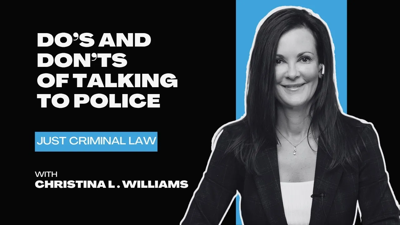 Professional headshot of a woman next to text about talking to police and criminal law.